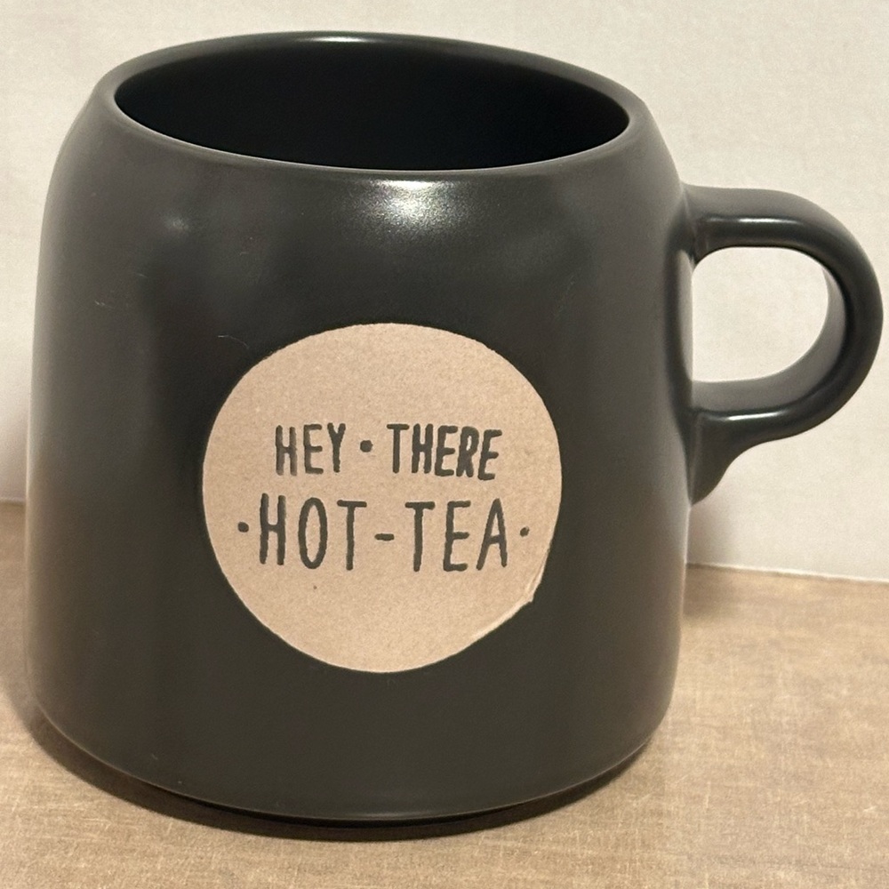 Tan and Gray Tea Mug with Circular Handle